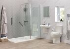 Modern walk-in shower with low-entry tray
