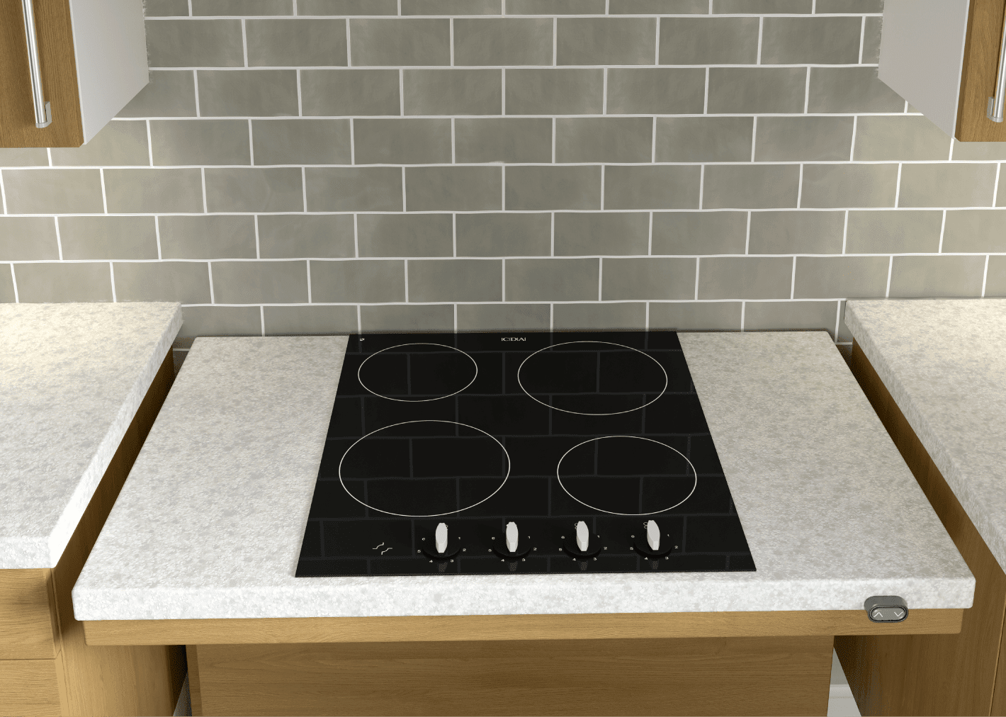 Wheelchair accessible kitchen with rise and fall worktops and safety features