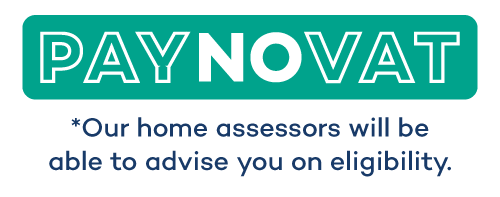 Pay No VAT graphic with text stating home assessors can advise on eligibility