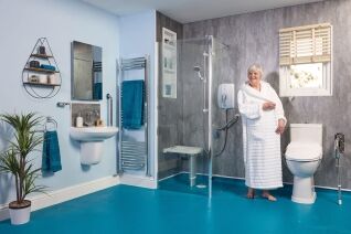 Open-plan accessible wet room installed by EA Mobility