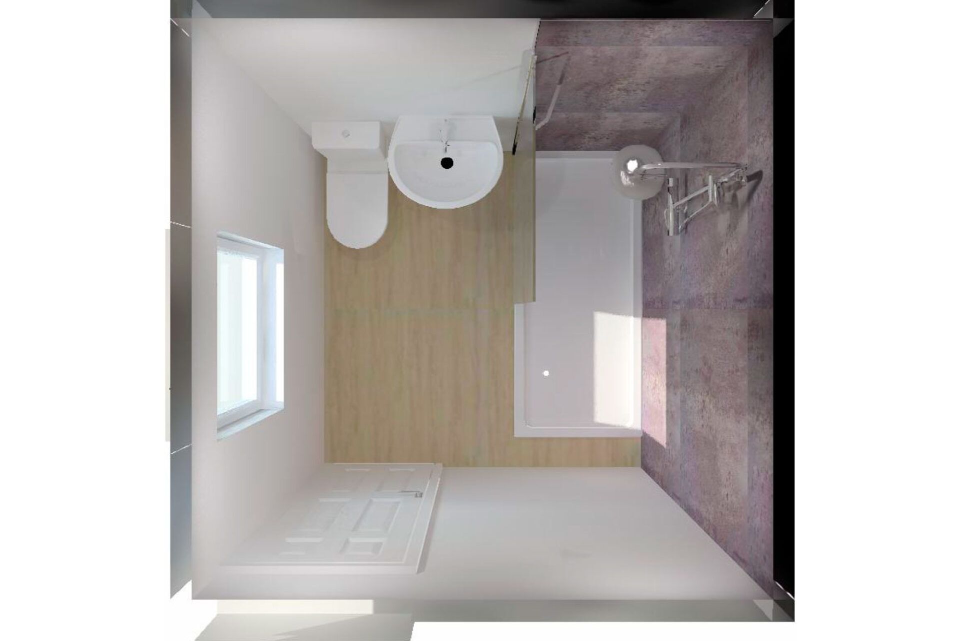Walk-in shower with Retro Metallic wall panels installed by EA Mobility for Mrs Sue Hendy