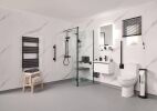 Accessible wet room with level-access shower