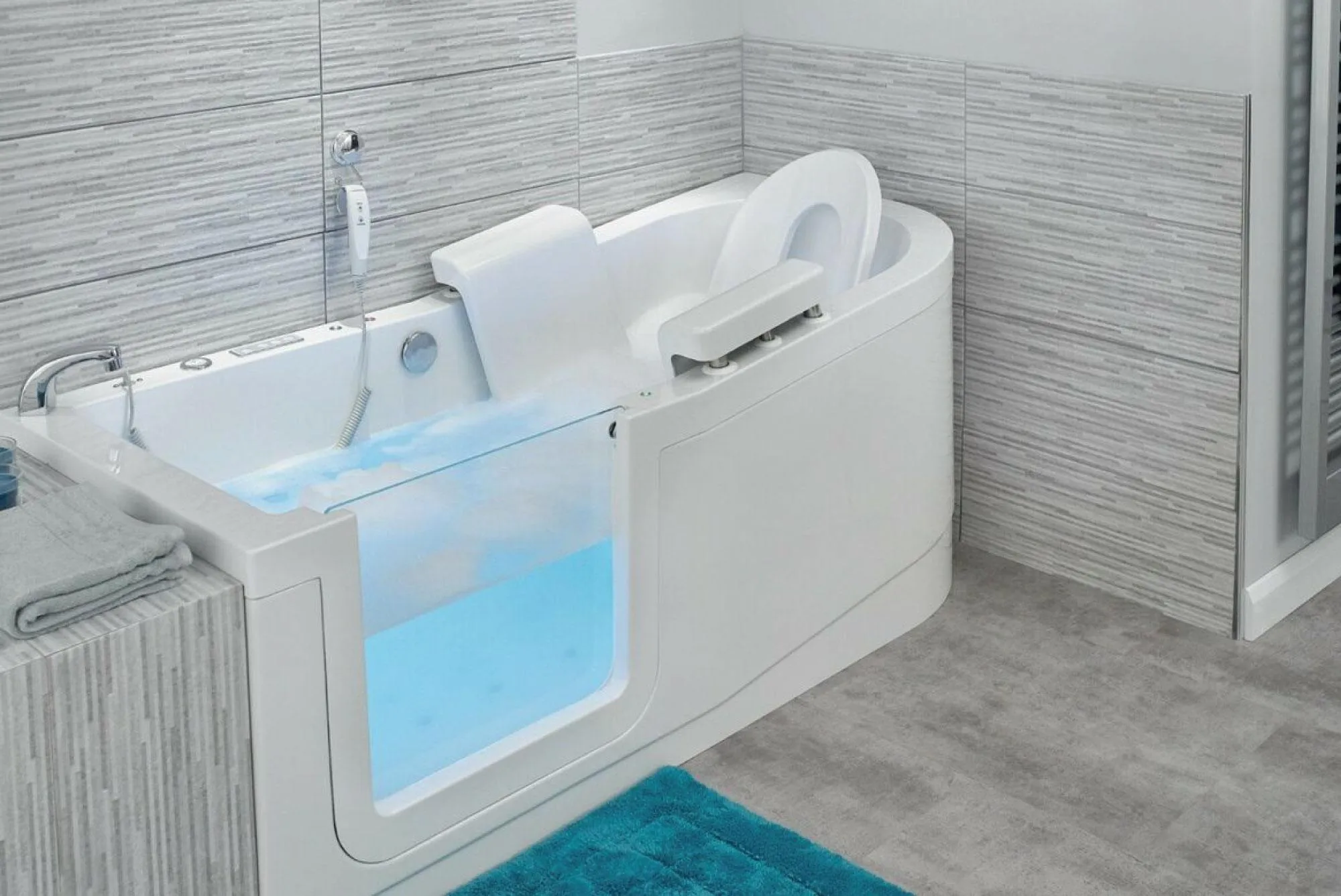 Dersingham small walk-in bath with powered lifting seat in a compact footprint.