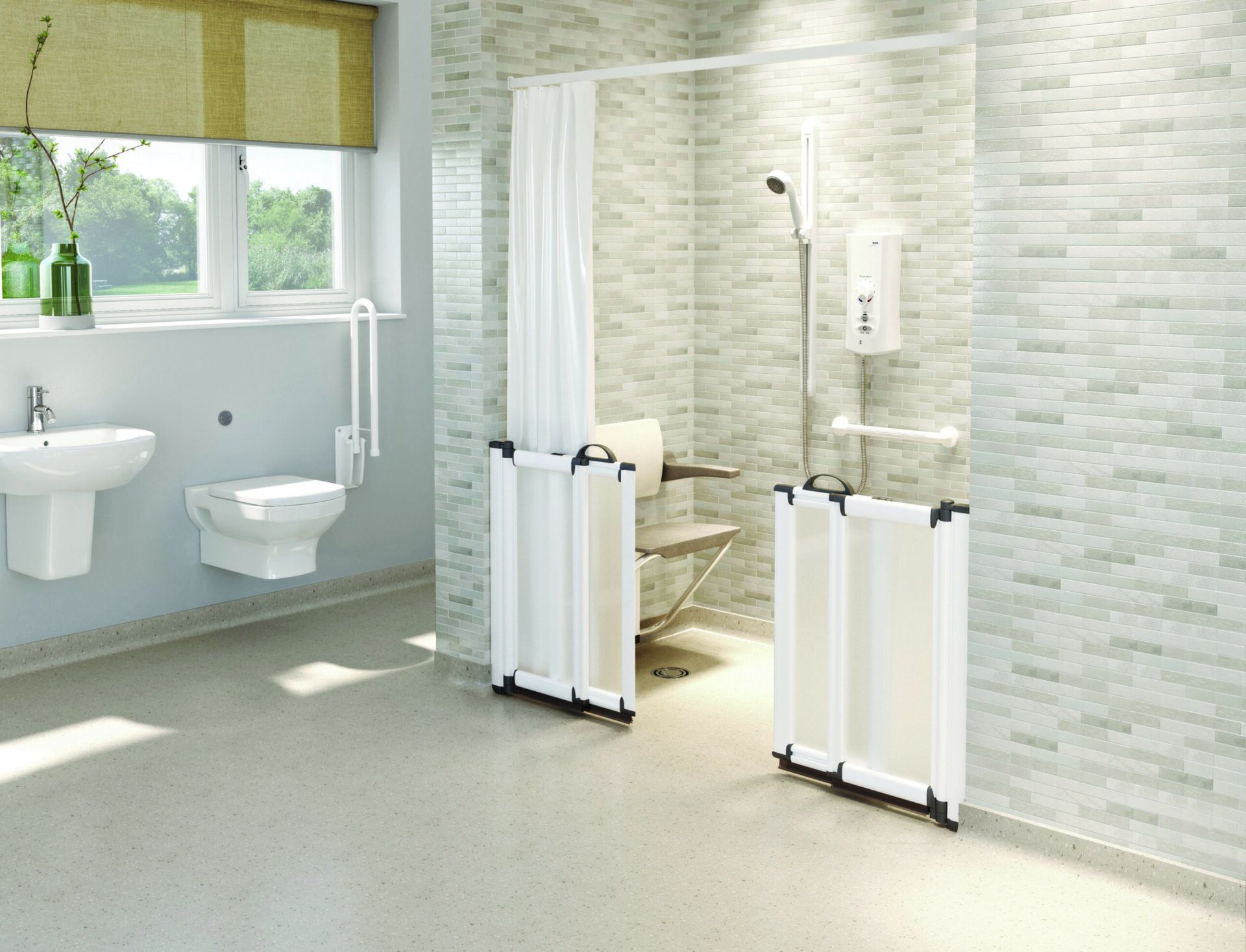 Customisable small wet room with accessible, space-saving features