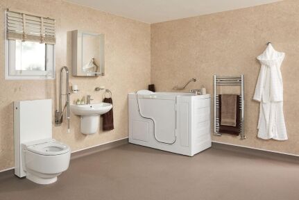 Serenity wheelchair-accessible walk-in bath with extra-wide doorway.