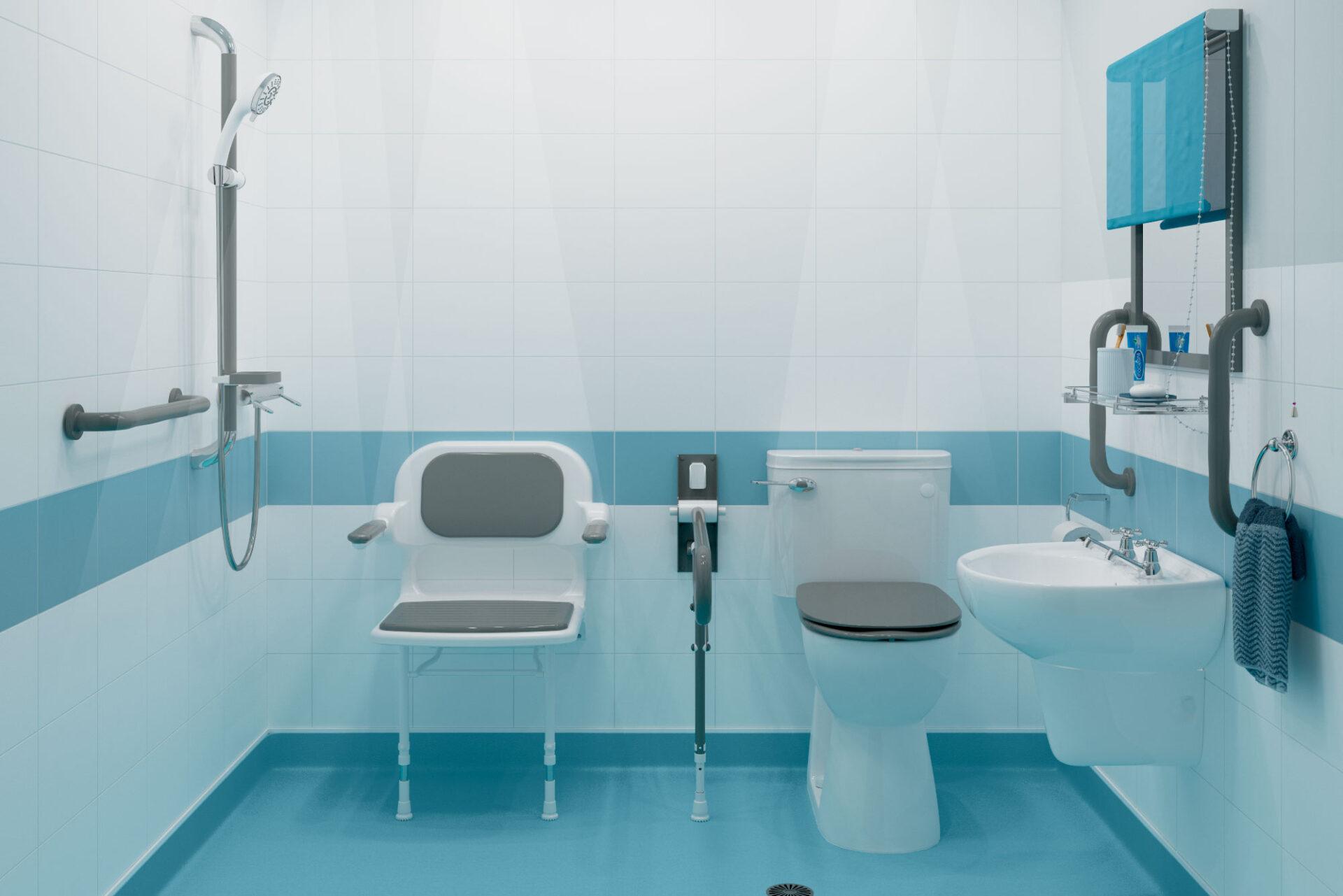 Space-saving small wet room layout maximising floor area