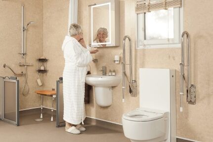 Small accessible wet room installed by EA Mobility