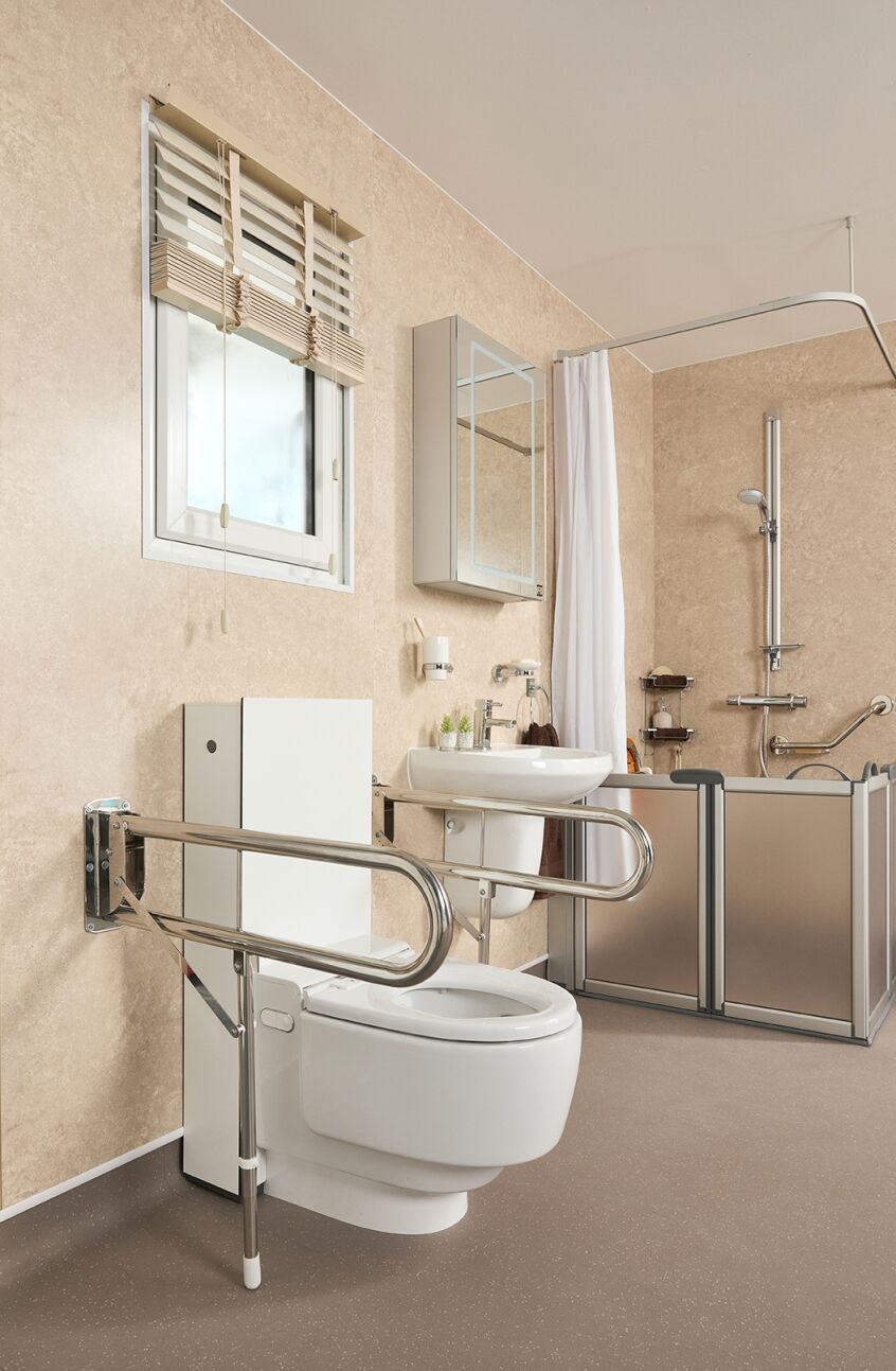 vertical&nbsp;Grab Rails next to toilets