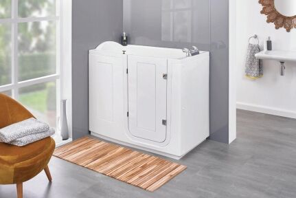 Burnham walk-in bath featuring an outward-opening door and slip-resistant surfaces for easy access and safety.