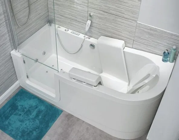 Dersingham small walk-in bath shown with optional comfort and safety upgrades