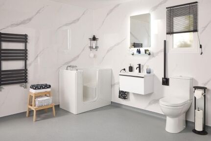 Luxor walk-in bath with space-saving bi-fold door.