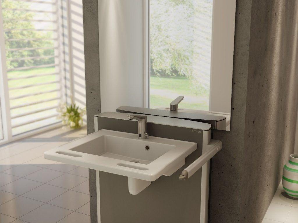 Electrically height-adjustable lever control wash hand basin from EA Mobility