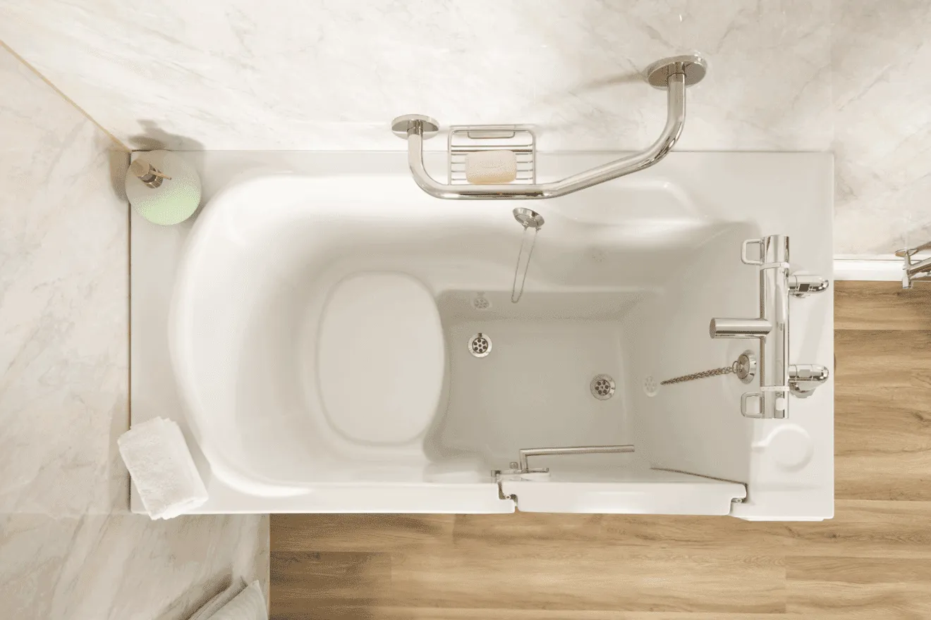 Roma and Roma Mini walk-in baths designed with a compact size suitable for small bathrooms.