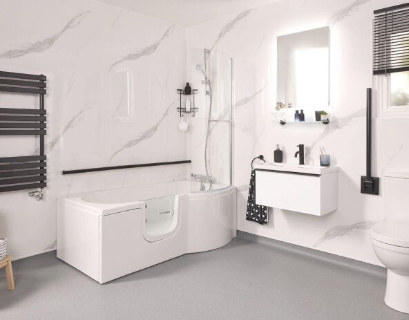 Algarve full-length walk-in bath shown with optional luxury upgrades