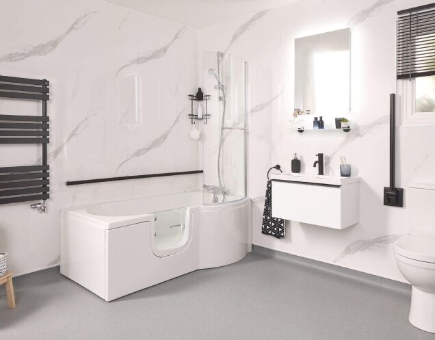 Customisable wet room with accessible features tailored to individual needs.