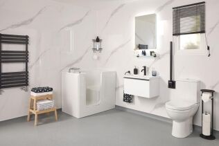 Luxor walk-in bath with space-saving bi-fold door.