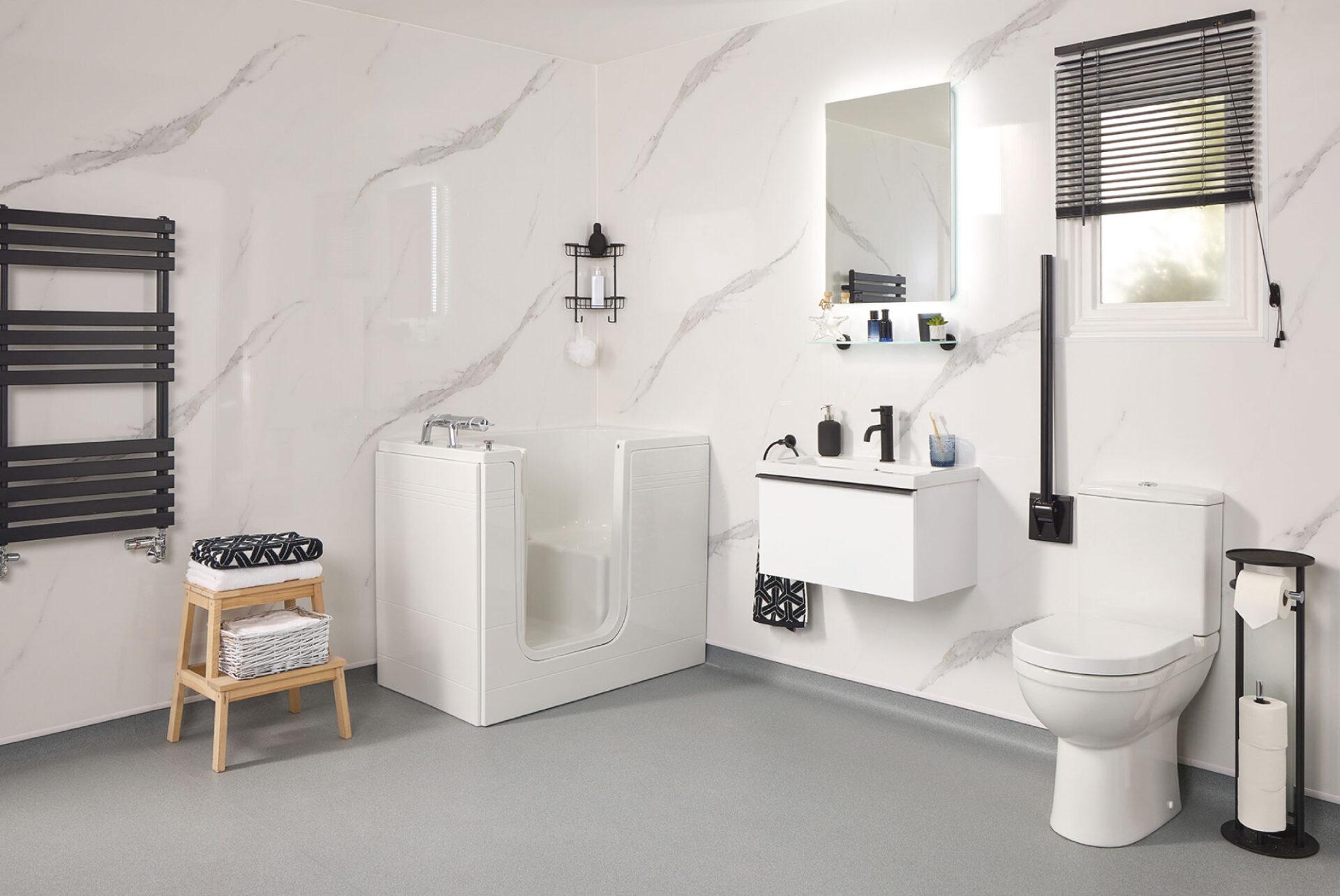 Luxor walk-in bath with space-saving bi-fold door.