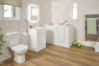 Roma and Roma Mini walk-in baths with contemporary styling for small bathrooms.