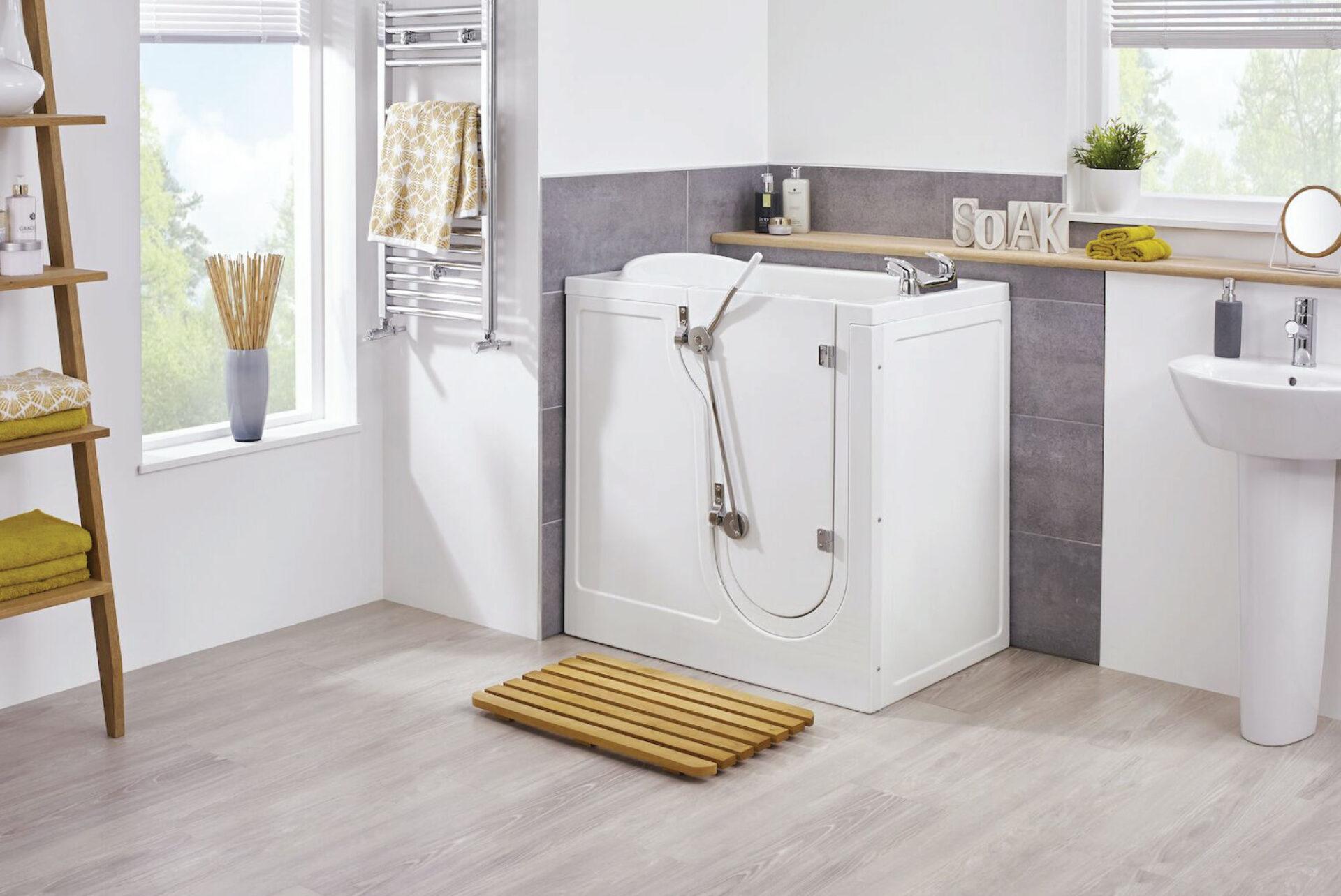 Rudham extra-wide walk-in bath with generous internal width for a spacious deep soak.