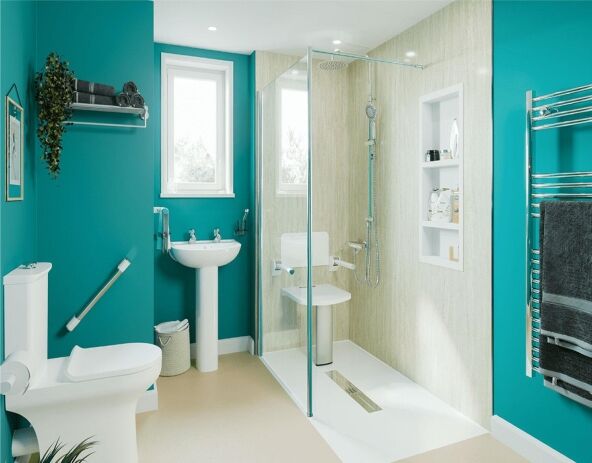 Customisable wet room with accessible features tailored to individual needs.