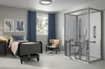 Modern walk-in shower featuring a barrier-free design for easy access.