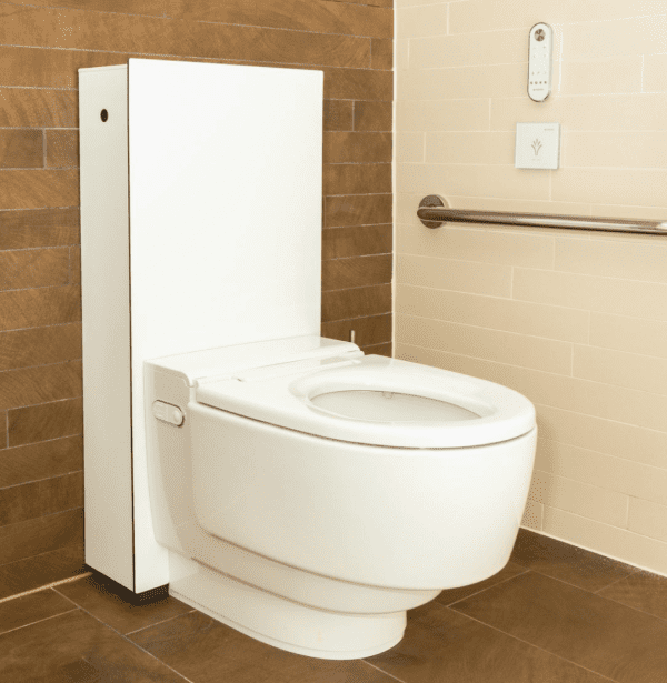 A mobile banner showcasing smart toilets, featuring advanced technology like touchless operation, self-cleaning functions, and enhanced comfort for a modern bathroom experience.
