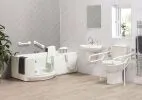 Walk-in bath with easy-access door and seat