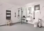 Accessible wet room with level-access shower