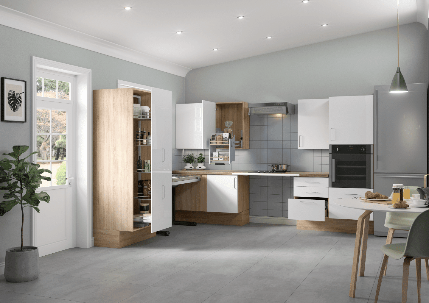 Accessible kitchen layout being planned with lowered worktops and open knee space