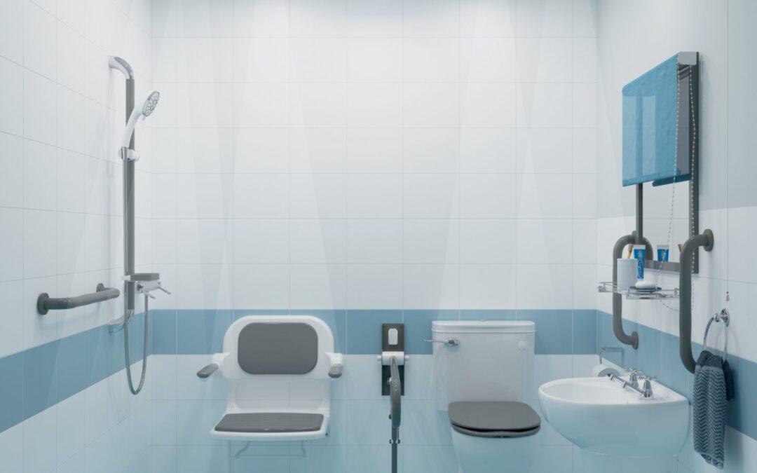Safe and accessible bathroom with grab rails, non-slip flooring, and easy-access fixtures.