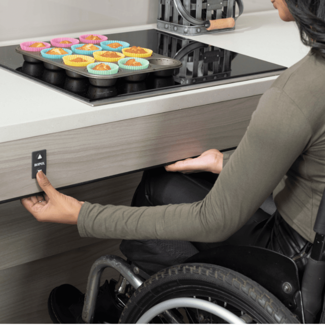 adapted kitchen features lowering worktop
