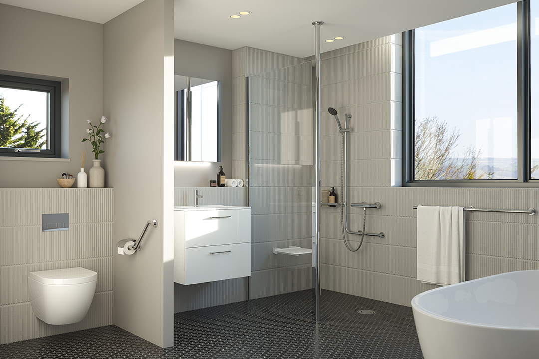 Tiny wet room layout with wall hung basin and toilet