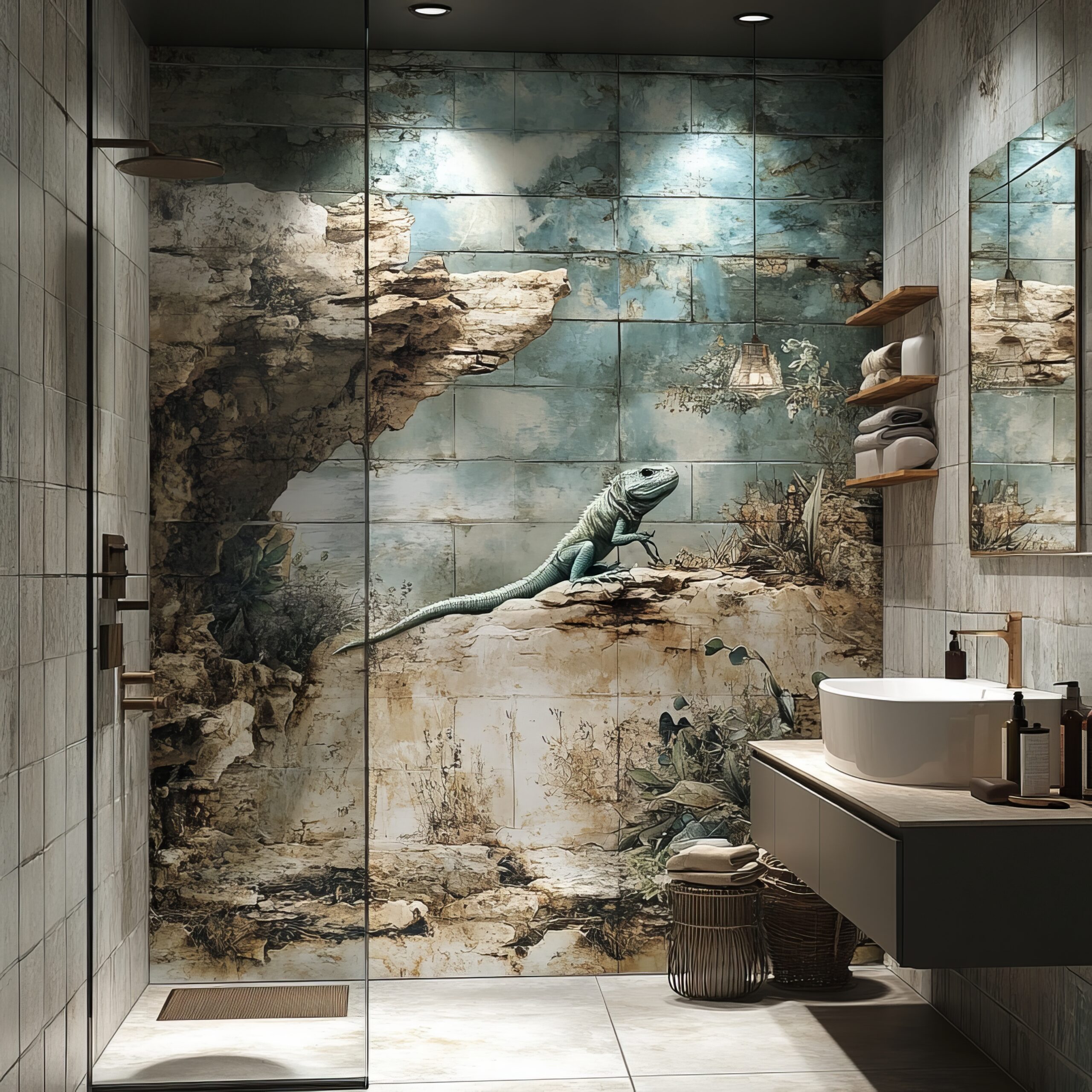 Artistic Wet Room with Statement Wall