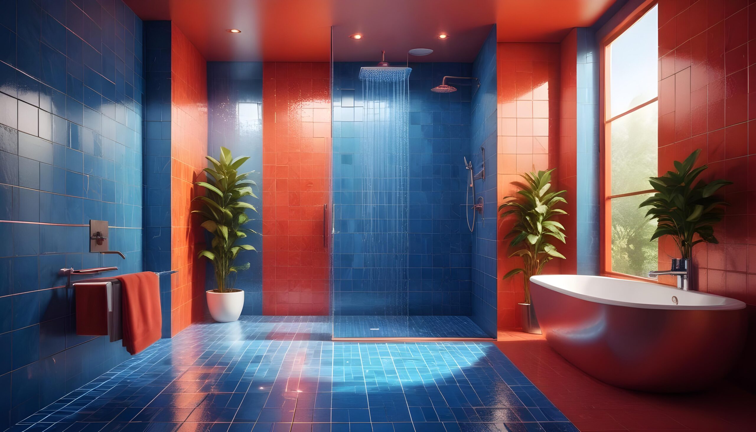 Colorful Wet Room with Vibrant Tiles