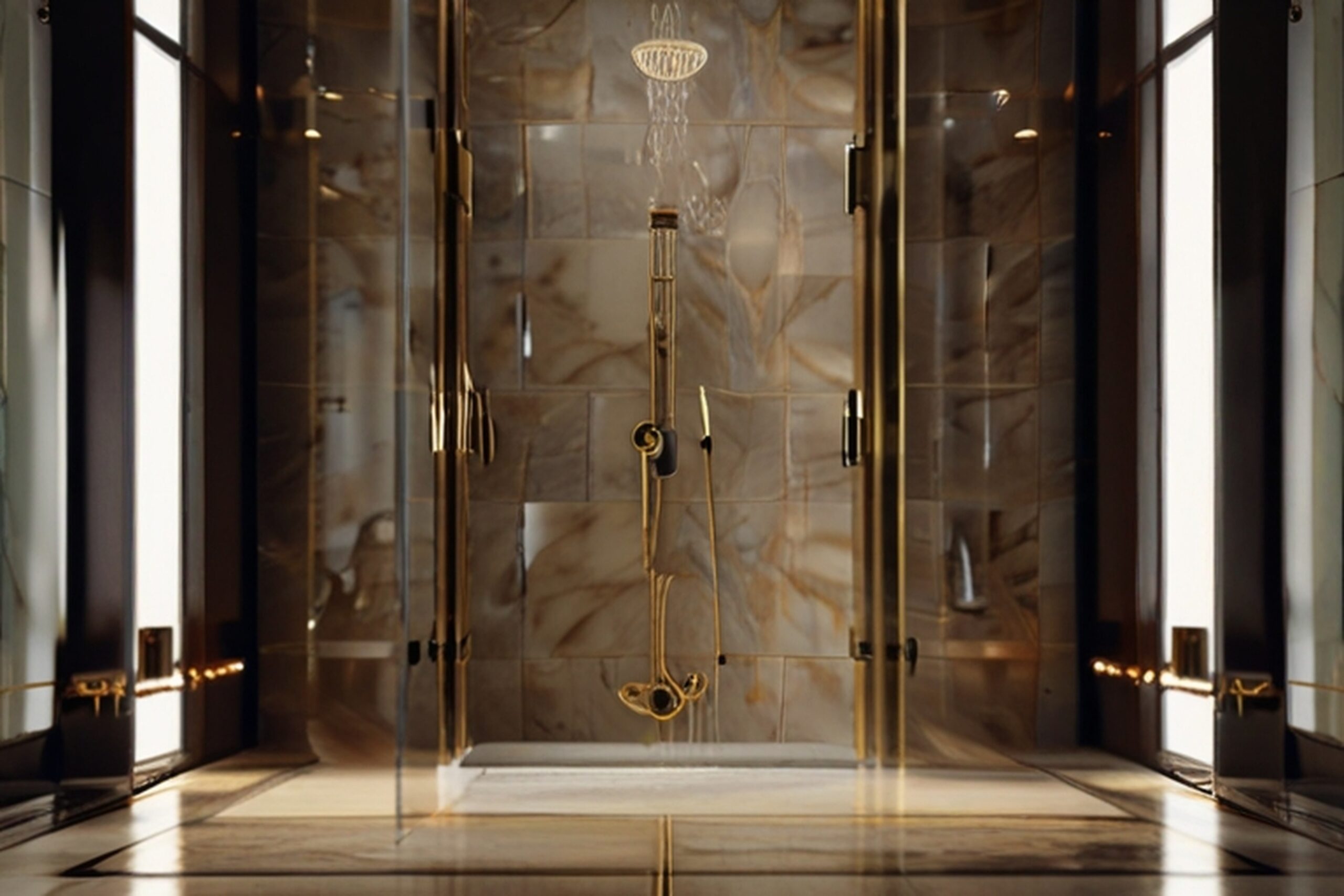 Elegant Wet Room with Gold Accents