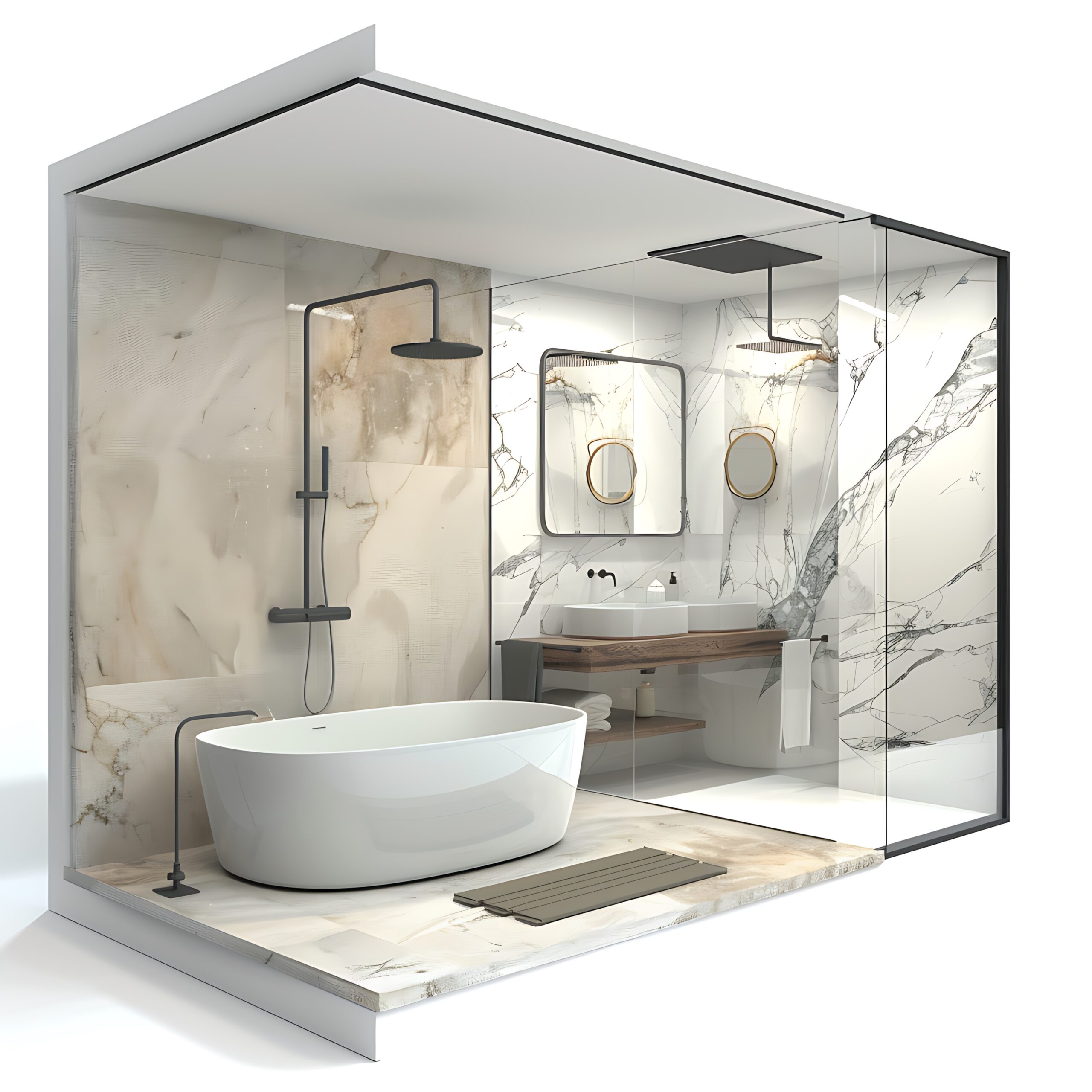 Open-Plan Wet Room with Freestanding Tub