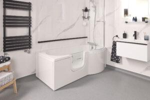Algarve walk-in bath with sleek, modern design and elegant styling featuring clean lines and smooth surfaces.