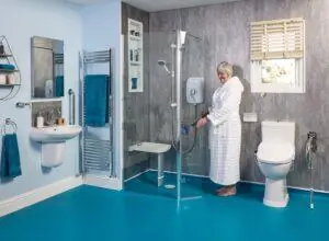 Dark palette design in a luxurious disabled wet room