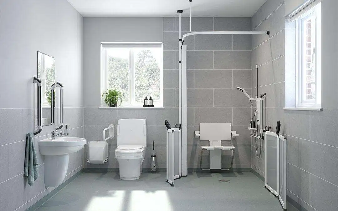 Spacious disabled wet room with ample accessibility features