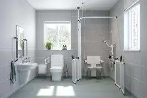 Spacious disabled wet room with ample accessibility features