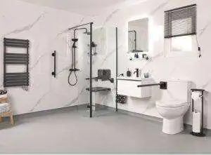 Spa-inspired disabled wet room with rainfall shower head