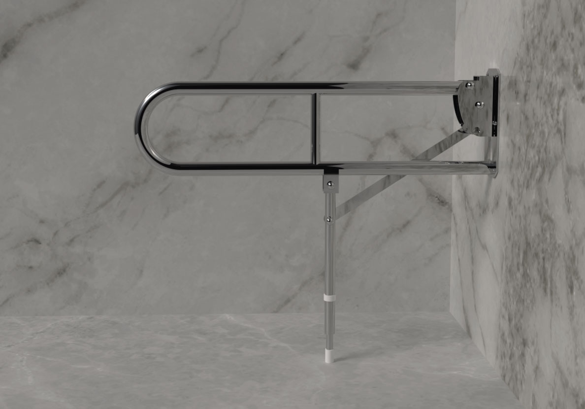 Hinged-Support-Rail-+-Leg Level Access Showers - 1